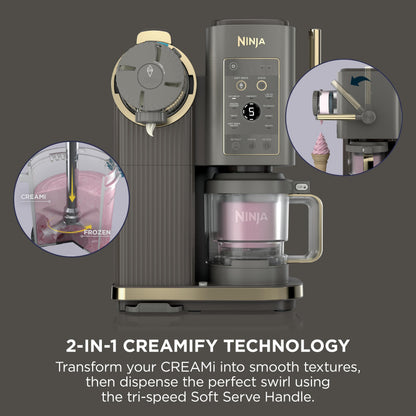 Ninja CREAMi Scoop and Swirl Soft Serve and Ice Cream Maker with 2x Tubs, 13 Functions, Makes Ice Cream, Soft Serve, Gelato, Sorbet, Milkshakes and More, Mix-In Option, Mocha NC701UKBR
