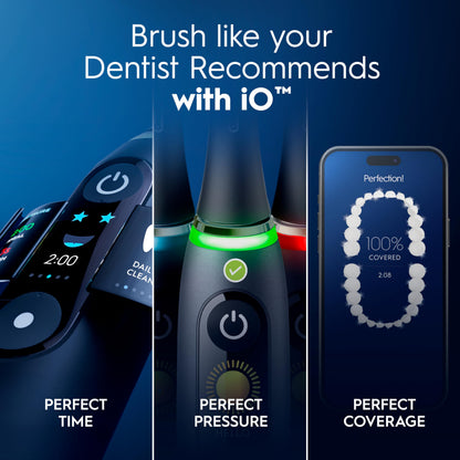 Oral-B iO9 Electric Toothbrush for Adults, Black, App Connected Handle, 7 Cleaning Modes, Includes 3 Brush Heads, Charging Travel Case and Head Holder, Long-Lasting Battery for Home Travel, 2 Pin Plug