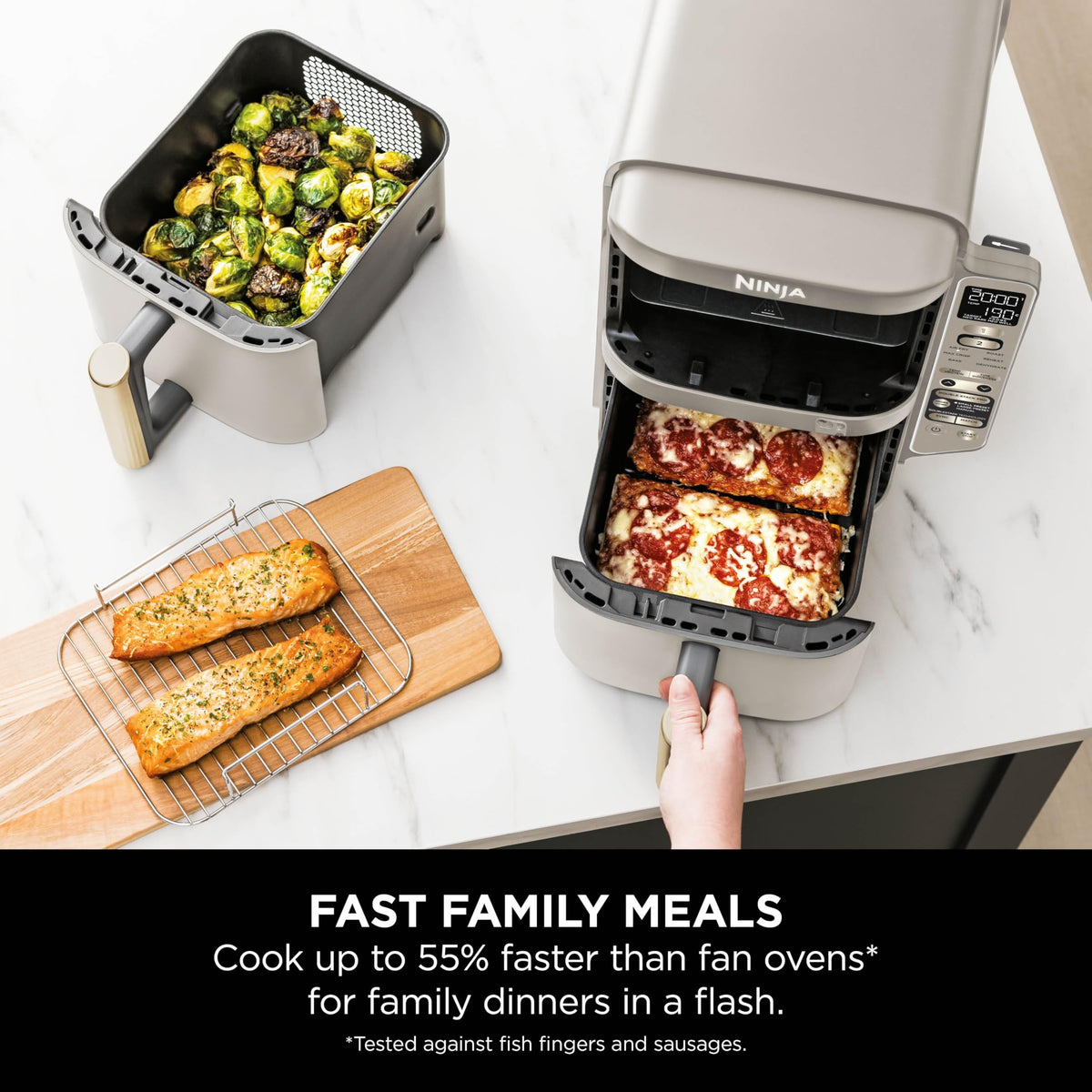 Ninja Double Stack XL 9.5L 2-Drawer Air Fryer, 6 Functions, Stone Gold
