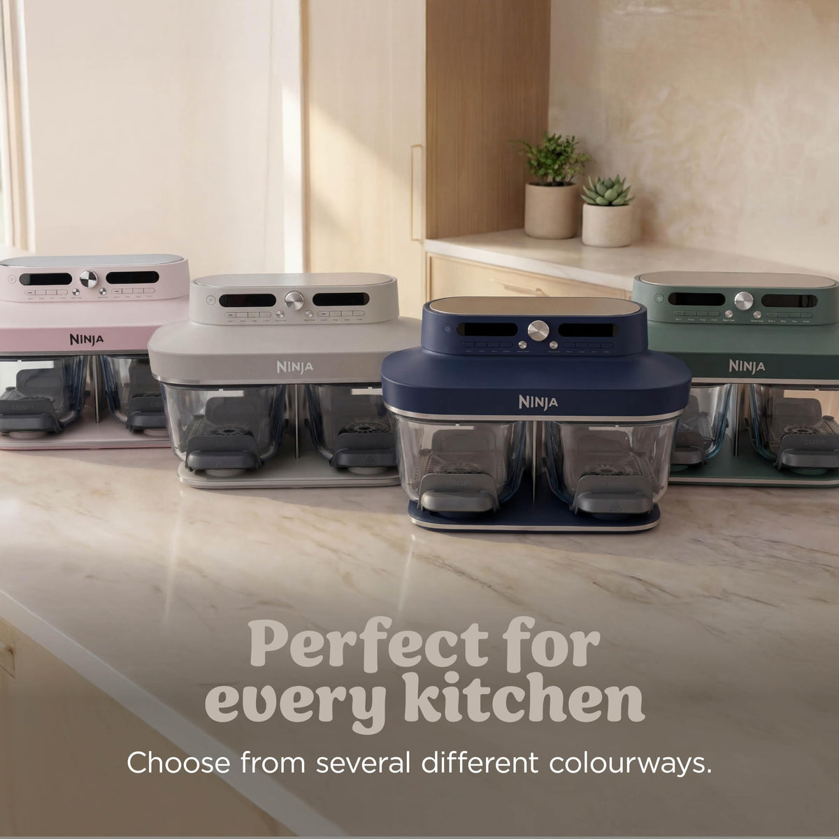 Ninja CRISPi DualZone 2-basket Glass Air Fryer, 8 Cooking Functions, Cook Two Foods at The Same Time, PFAS-Free Glass Containers, Includes Storage Lids, Stone Gold DD103UKSD1