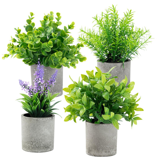 4 Pack Small Artificial Plants Indoor, Potted Fake Plants for Room Decor