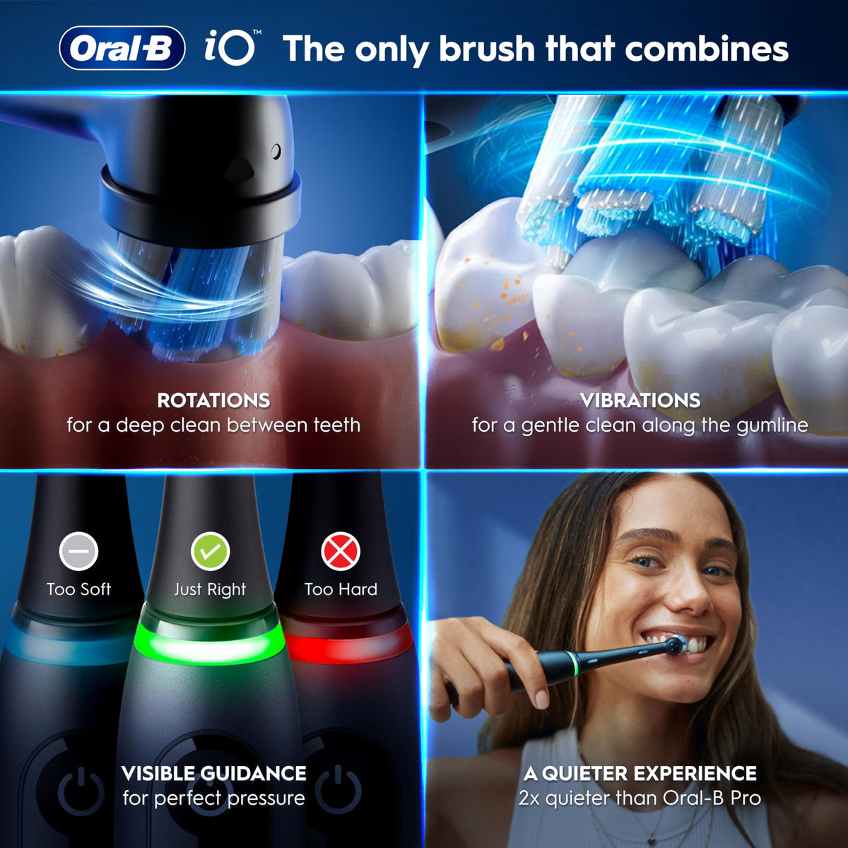 Oral-B iO9 Electric Toothbrush for Adults, Black, App Connected Handle, 7 Cleaning Modes, Includes 3 Brush Heads, Charging Travel Case and Head Holder, Long-Lasting Battery for Home Travel, 2 Pin Plug